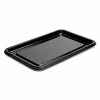 Empty black rectangular catering platter with a flat base and raised outer rim