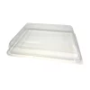 Clear rectangular lid for an eight-compartment catering platter with a moulded clip-on rim