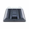 Clear peaked sandwich platter lid fitted over a black rectangular platter base
