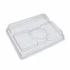Clear moulded dipping platter lids with divided sections and a central circular feature