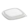 Clear square deli bowl lid with rounded corners and a moulded rim