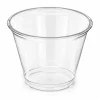 Empty squat clear rPET cold drink cup with a rolled rim