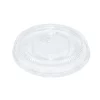 Clear round PET portion pot lid with a moulded perimeter rim