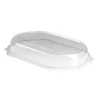 Clear domed octagonal PET platter lid with angled corners