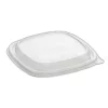 Clear square PET deli bowl lid with a pull tab