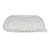Clear rectangular rPET deli bowl lid with rounded corners and a clip-on rim