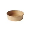 Small empty round kraft deli bowl with a brown exterior and rolled rim